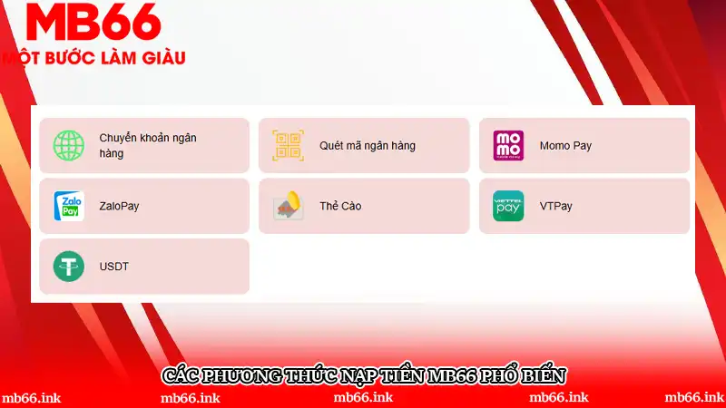 Các phương thức nạp tiền MB66 phổ biến