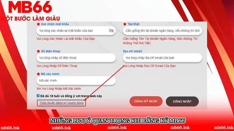 Những lưu ý quan trọng khi đăng ký MB66